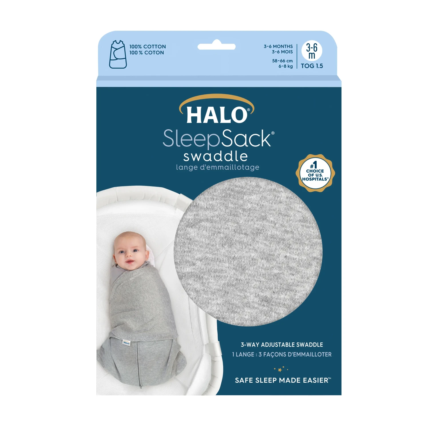 Lange D'emmaillotage 3 En 1 SleepSack® Gris 3-6 Mois De Halo 4 Lange D'emmaillotage 3 En 1 SleepSack® Gris 3-6 Mois De Halo – Image 2